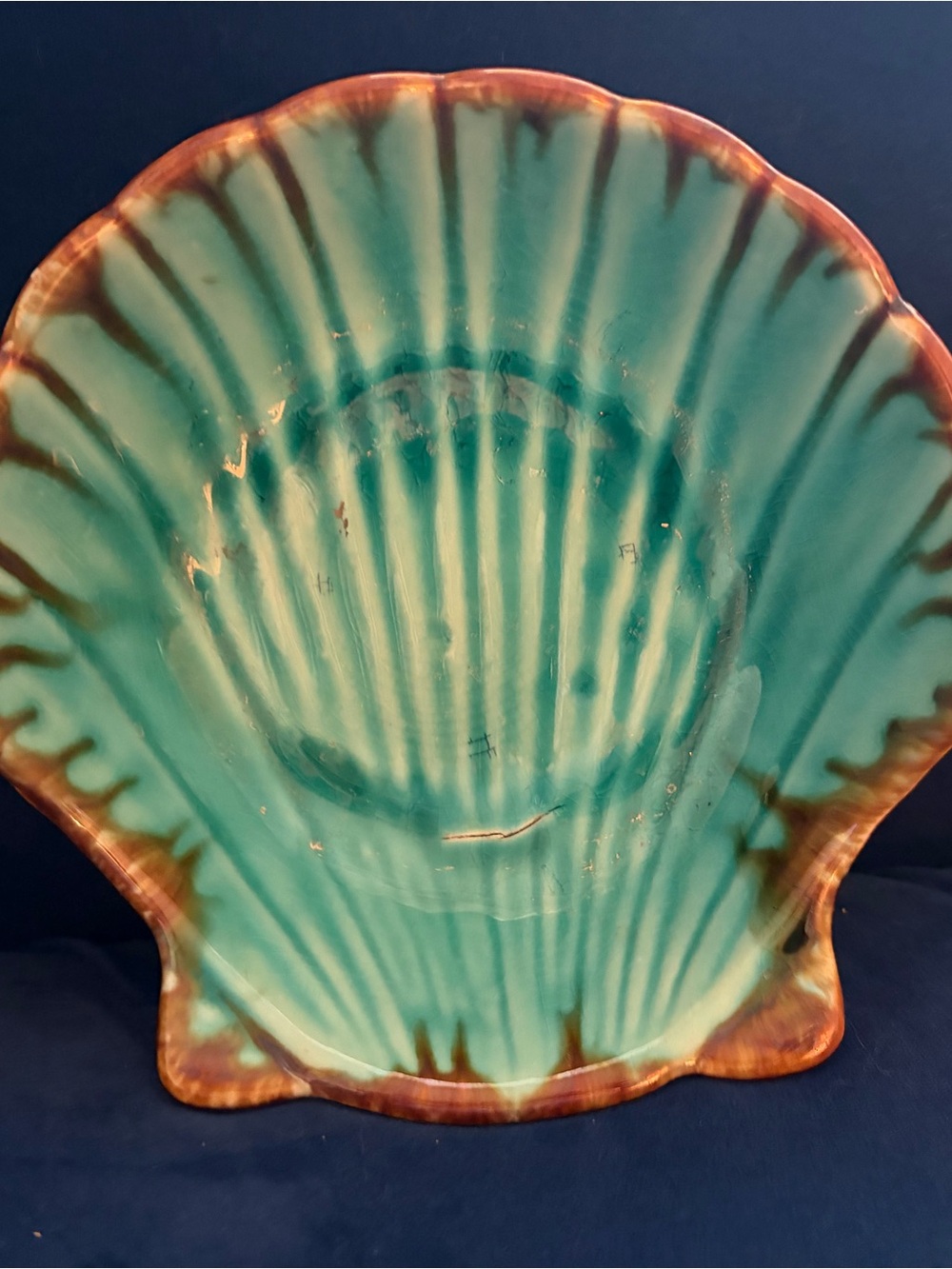 Vintage Ceramic Shell Decorative bowl trinket dish soap dish- Turquoise & Brown